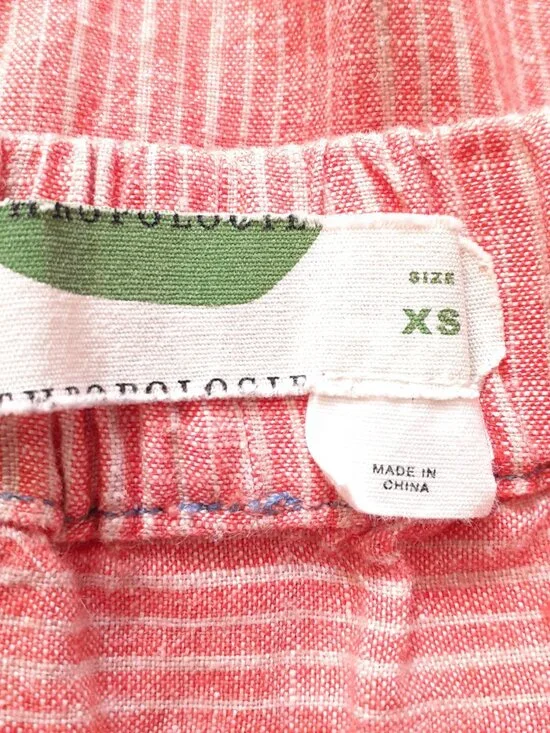 Anthropologie Linen Striped Ankle Pants Orange Size XS - Picture 3 of 10